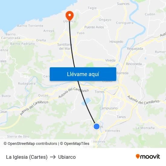 La Iglesia (Cartes) to Ubiarco map