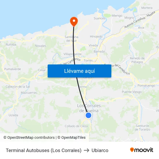 Terminal Autobuses (Los Corrales) to Ubiarco map