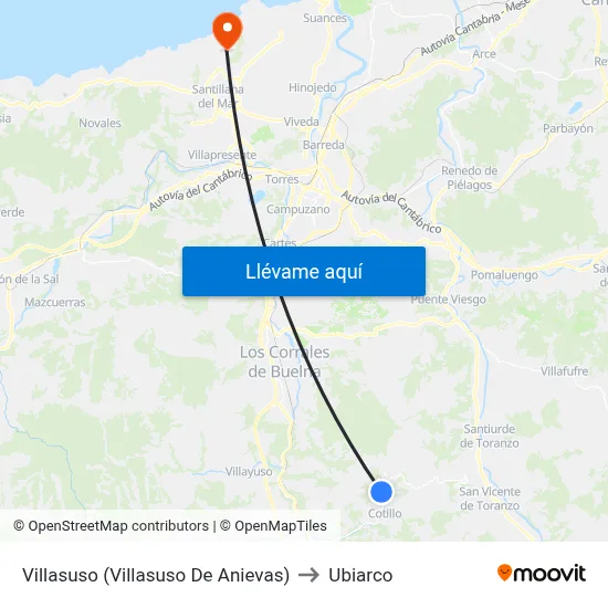 Villasuso (Villasuso De Anievas) to Ubiarco map
