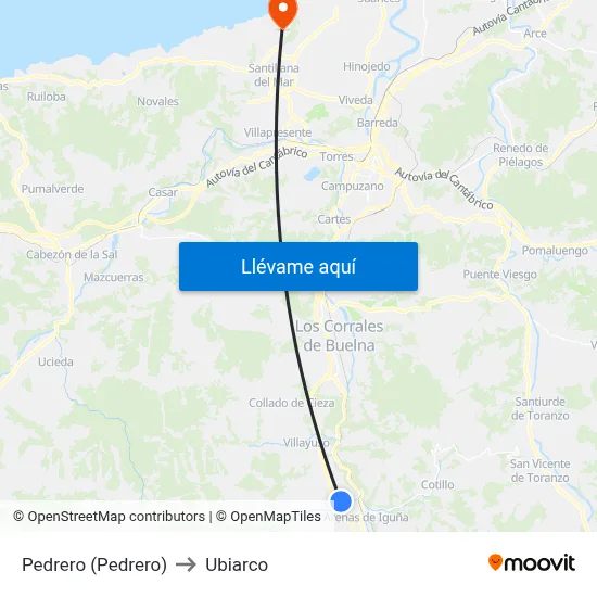 Pedrero (Pedrero) to Ubiarco map