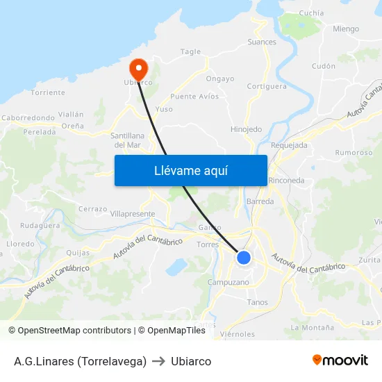 A.G.Linares (Torrelavega) to Ubiarco map