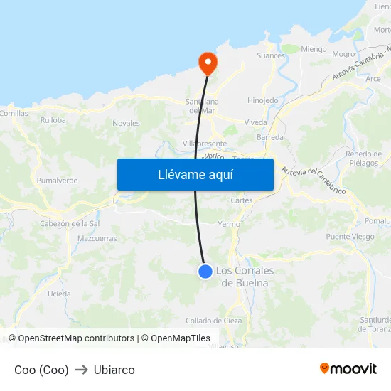 Coo (Coo) to Ubiarco map