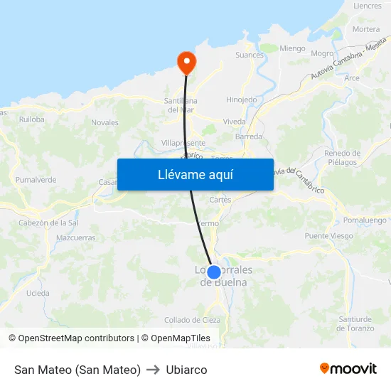San Mateo (San Mateo) to Ubiarco map
