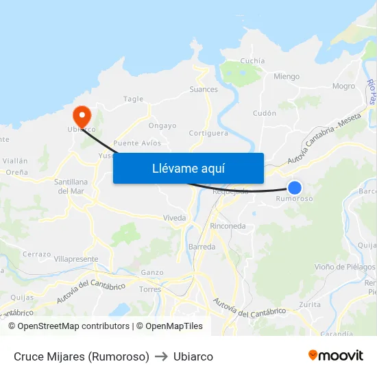 Cruce Mijares (Rumoroso) to Ubiarco map