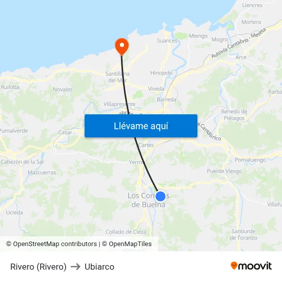 Rivero (Rivero) to Ubiarco map