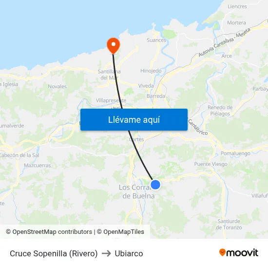 Cruce Sopenilla (Rivero) to Ubiarco map