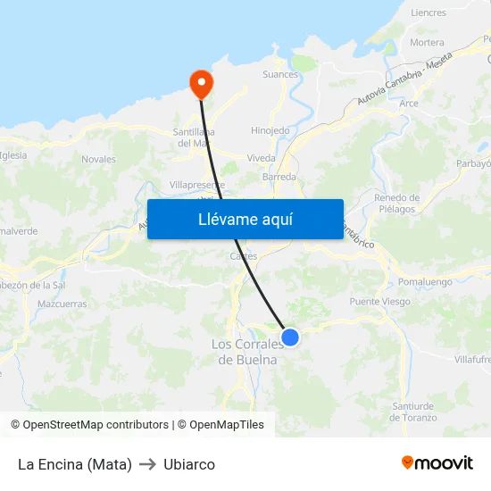 La Encina (Mata) to Ubiarco map