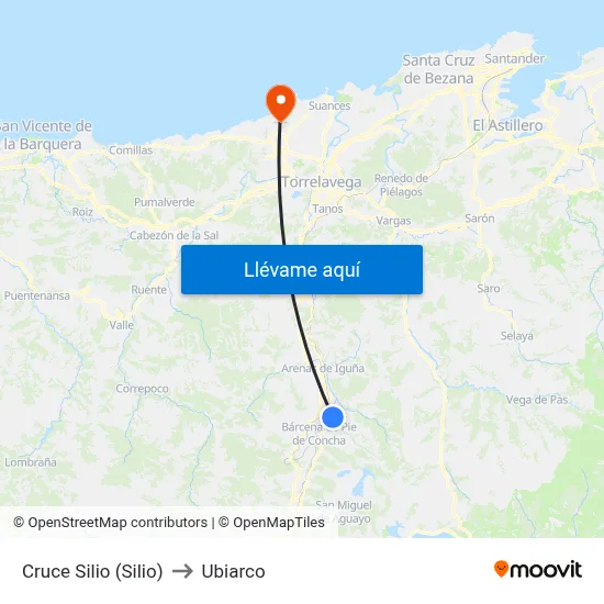 Cruce Silio (Silio) to Ubiarco map