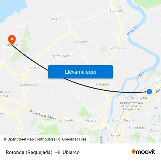 Rotonda (Requejada) to Ubiarco map