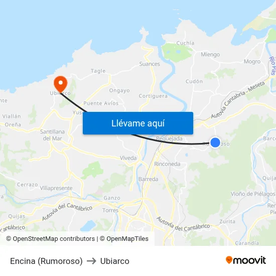 Encina (Rumoroso) to Ubiarco map