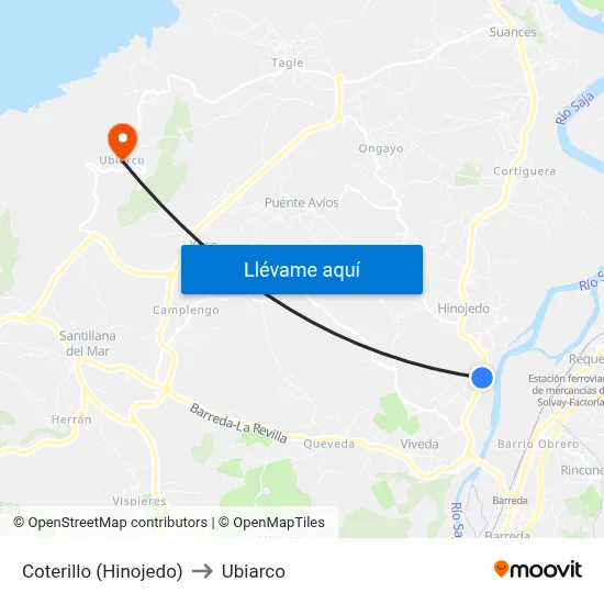 Coterillo (Hinojedo) to Ubiarco map