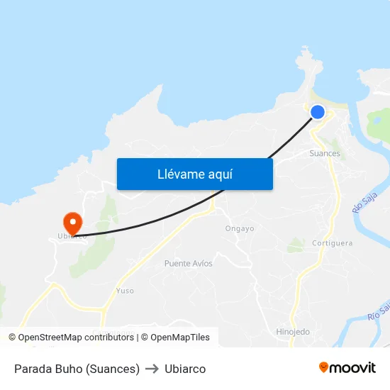 Parada Buho (Suances) to Ubiarco map