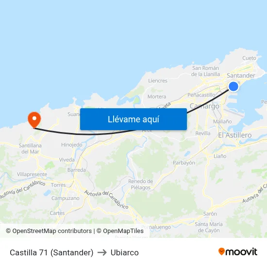 Castilla 71 (Santander) to Ubiarco map