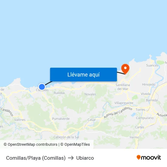 Comillas/Playa (Comillas) to Ubiarco map