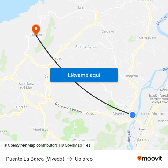 Puente La Barca (Viveda) to Ubiarco map