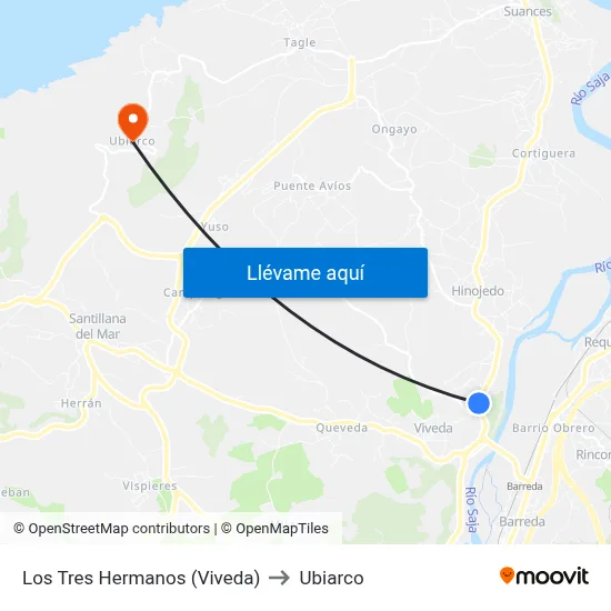 Los Tres Hermanos (Viveda) to Ubiarco map