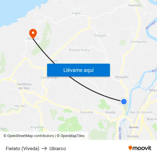 Fielato (Viveda) to Ubiarco map