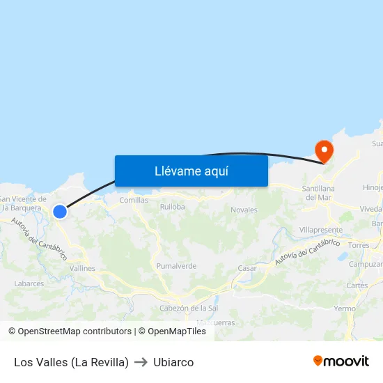 Los Valles (La Revilla) to Ubiarco map