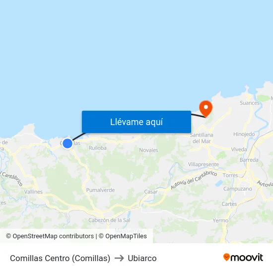 Comillas Centro (Comillas) to Ubiarco map