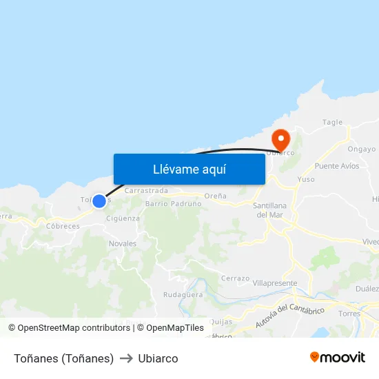 Toñanes (Toñanes) to Ubiarco map