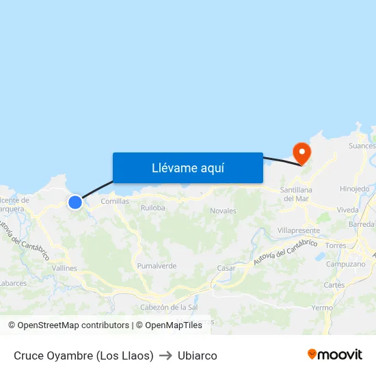 Cruce Oyambre (Los Llaos) to Ubiarco map