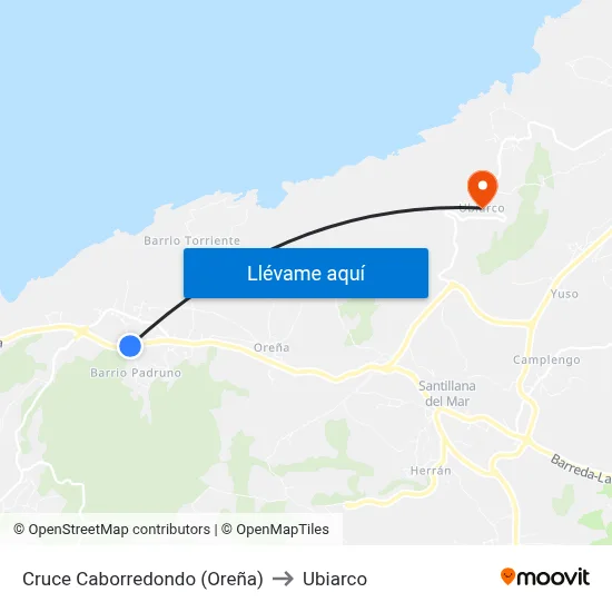 Cruce Caborredondo (Oreña) to Ubiarco map