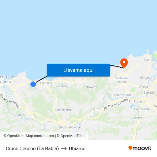 Cruce Ceceño (La Rabia) to Ubiarco map