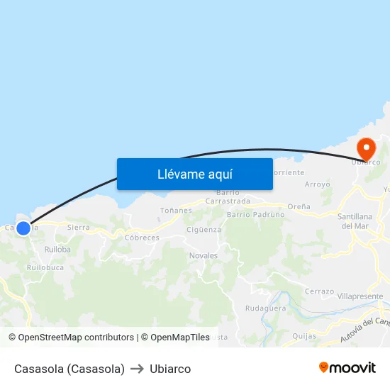 Casasola (Casasola) to Ubiarco map