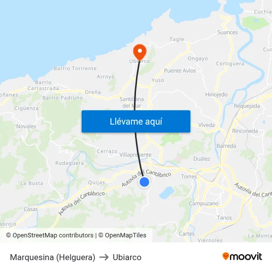 Marquesina (Helguera) to Ubiarco map