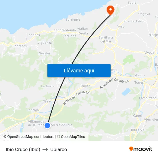 Ibio Cruce (Ibio) to Ubiarco map