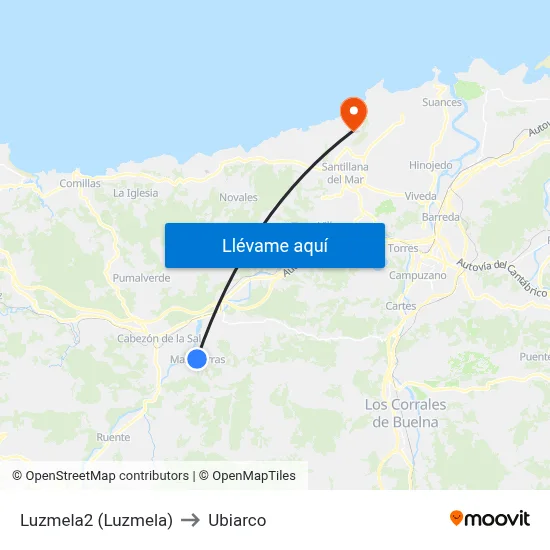 Luzmela2 (Luzmela) to Ubiarco map