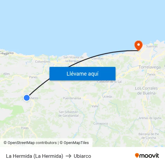 La Hermida (La Hermida) to Ubiarco map