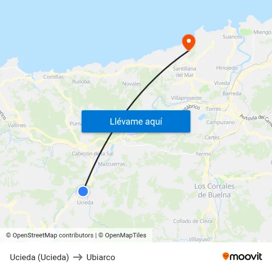 Ucieda (Ucieda) to Ubiarco map