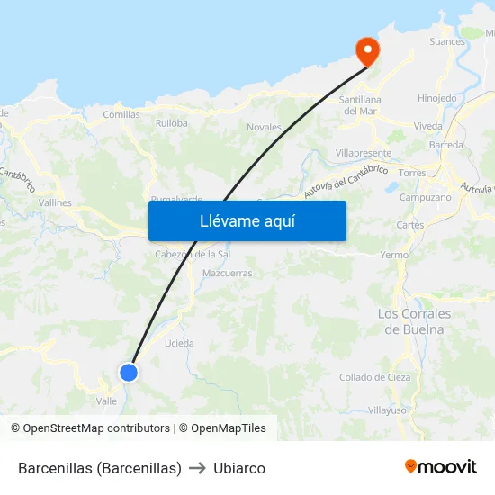 Barcenillas (Barcenillas) to Ubiarco map