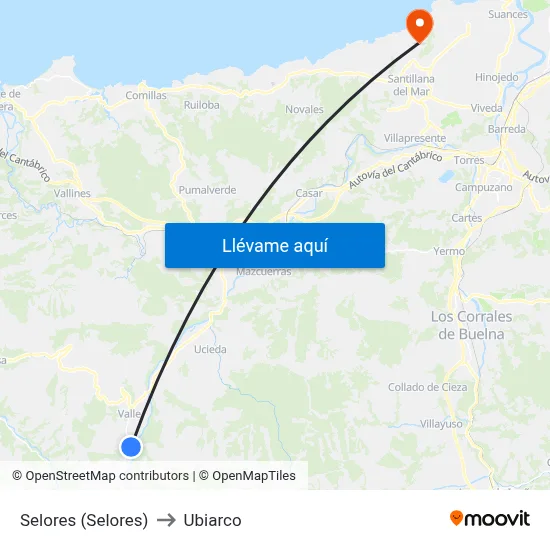 Selores (Selores) to Ubiarco map