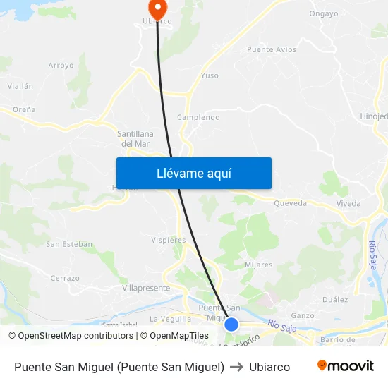 Puente San Miguel (Puente San Miguel) to Ubiarco map