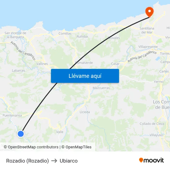 Rozadio (Rozadio) to Ubiarco map