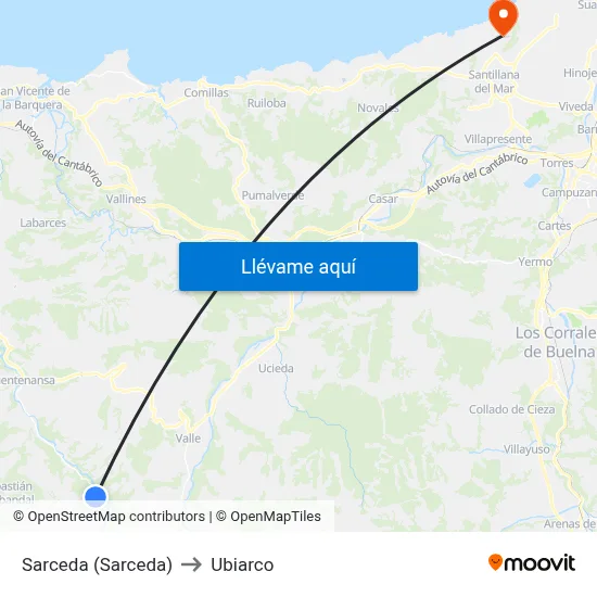 Sarceda (Sarceda) to Ubiarco map