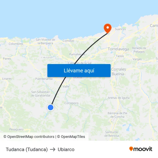 Tudanca (Tudanca) to Ubiarco map