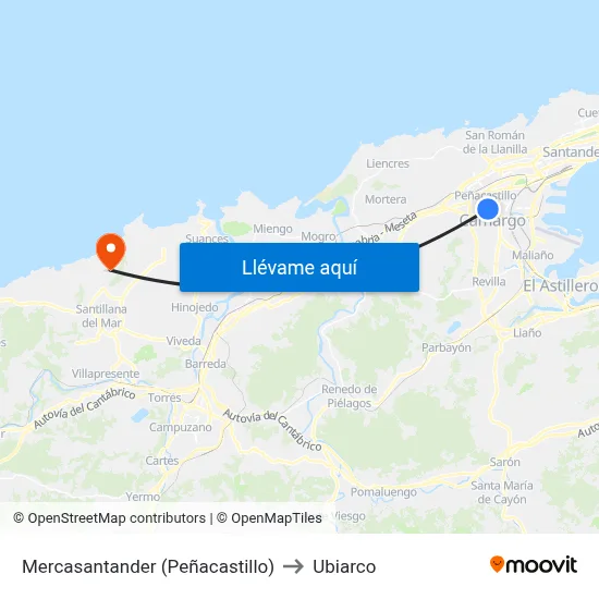 Mercasantander (Peñacastillo) to Ubiarco map