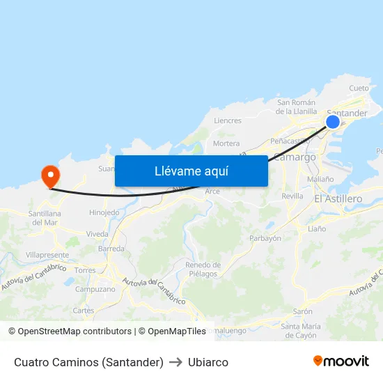 Cuatro Caminos (Santander) to Ubiarco map
