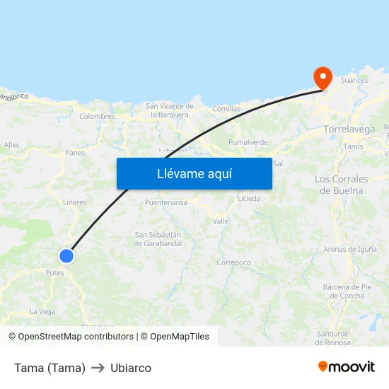 Tama (Tama) to Ubiarco map