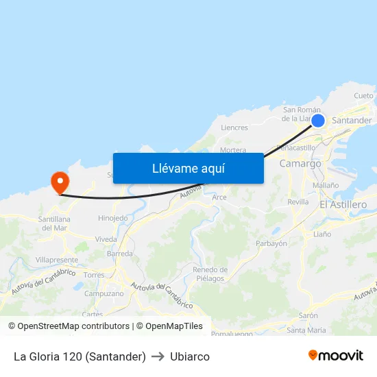 La Gloria 120 (Santander) to Ubiarco map