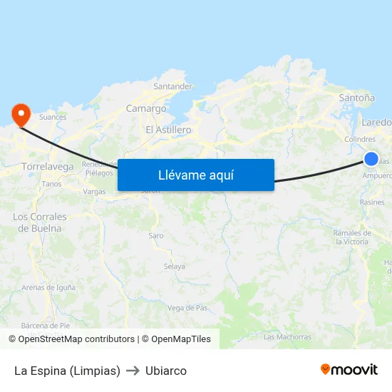 La Espina (Limpias) to Ubiarco map