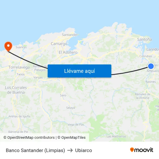 Banco Santander (Limpias) to Ubiarco map