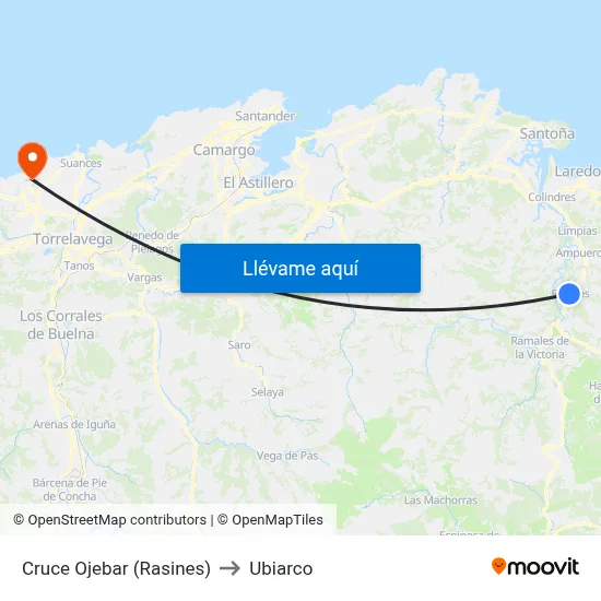 Cruce Ojebar (Rasines) to Ubiarco map