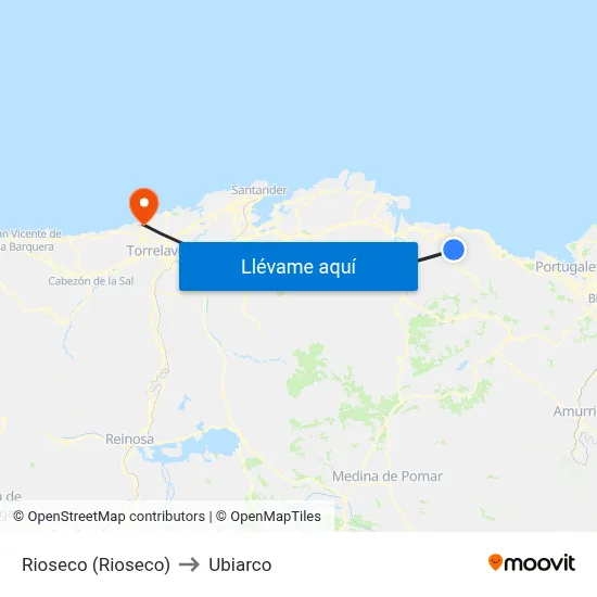 Rioseco (Rioseco) to Ubiarco map