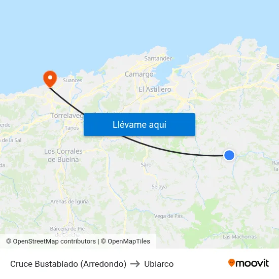 Cruce Bustablado (Arredondo) to Ubiarco map