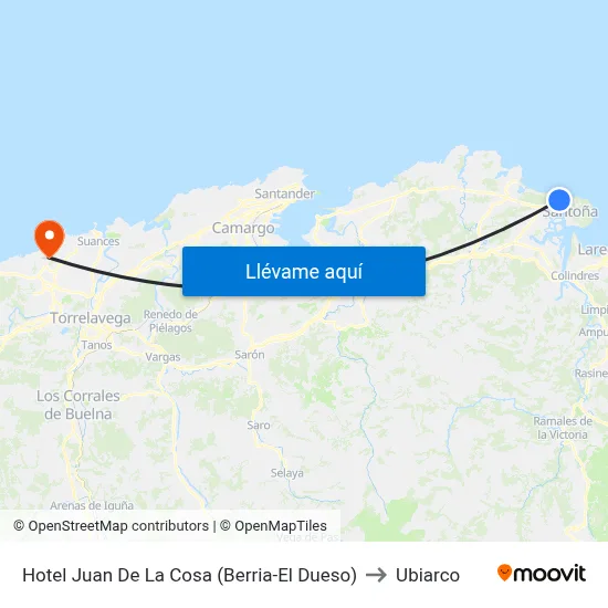 Hotel Juan De La Cosa (Berria-El Dueso) to Ubiarco map