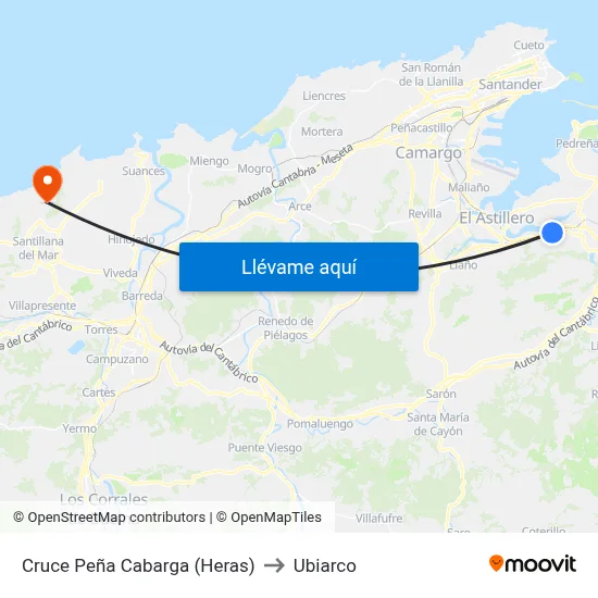 Cruce Peña Cabarga (Heras) to Ubiarco map